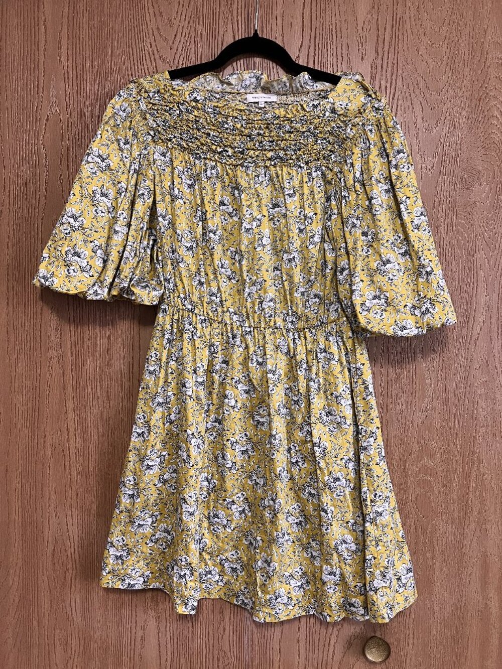 Rebecca Taylor Smocked Floral Dress Yellow Size M
